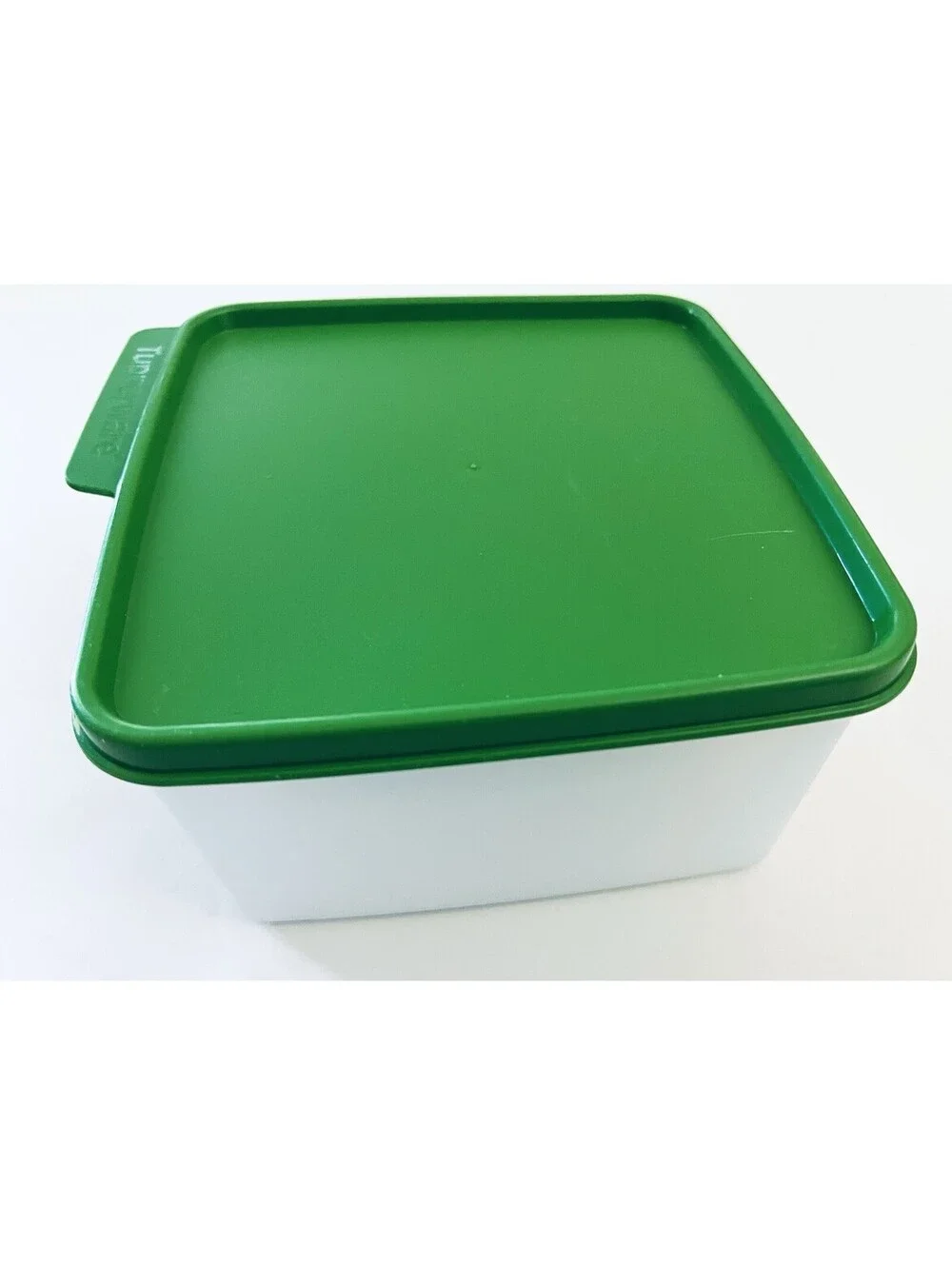 VTG Tupperware 2L Square Storage Container 6588A-5 Green Seal Lid 6589A-5 White